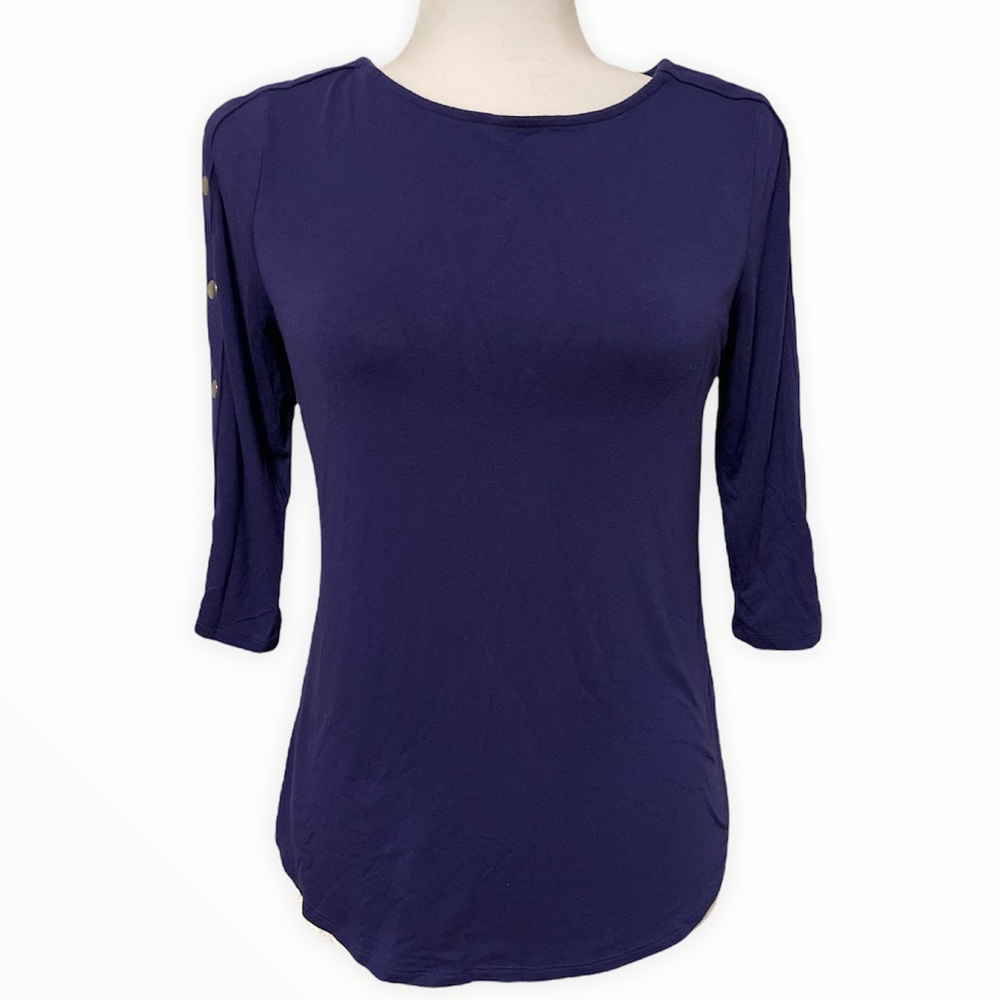 APT 9 Petite Blue 3/4 Length Sleeve Top